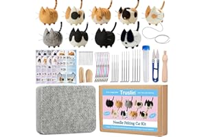 Truslin Needle Felting Kit, Felting Kits for Beginners Adult with Manual, Felting Pad and Felting Wool, Felting Needles, Hobby Kit and Home Decoration Birthday Gift - 9pcs Cat
