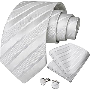 Mens Formal Stripe Tie Set Woven Silk Necktie and Pocket Square Cufflinks Set for Wedding Buesiness
