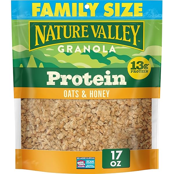 NATURE VALLEY PROTEIN GRANOLA, OATS AND HONEY GRANOLA, RESEALABLE SNACK POUCH, FAMILY SIZE, 17 OZ