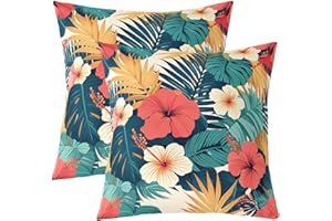 Erosebridal Tropical Palm Leaves Pack of 2 Throw Pillow Covers Boho Vibrant Floral Pillow Covers Teen Adult Pretty Bold Hibis