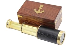 Govinda Handcrafted Nautical Spyglass - Brass and Leather 6 Inch Telescope with Rosewood Box - Gift for Maritime Enthusiasts and Kids' Telescopes Collectors