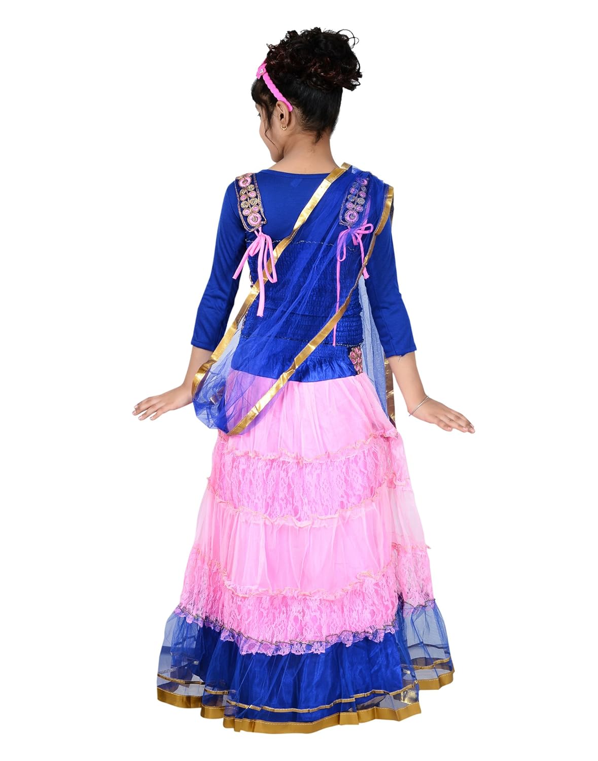 sky heights girls' pink net lehenga choli set