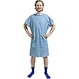 4PK - Men's Deluxe Value Patient Hospital Gown Robe, Soft & Comfortable Gowns Size Medium/Large (Blue)