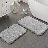 Ashler Grey Bathroom Rugs Sets 2 Piece, Bath Mats Set of 2, Bath Rugs Water Absorbing, Soft Bath Mat Front Tub, Sink, Machine Washable, 17x24 & 20x32
