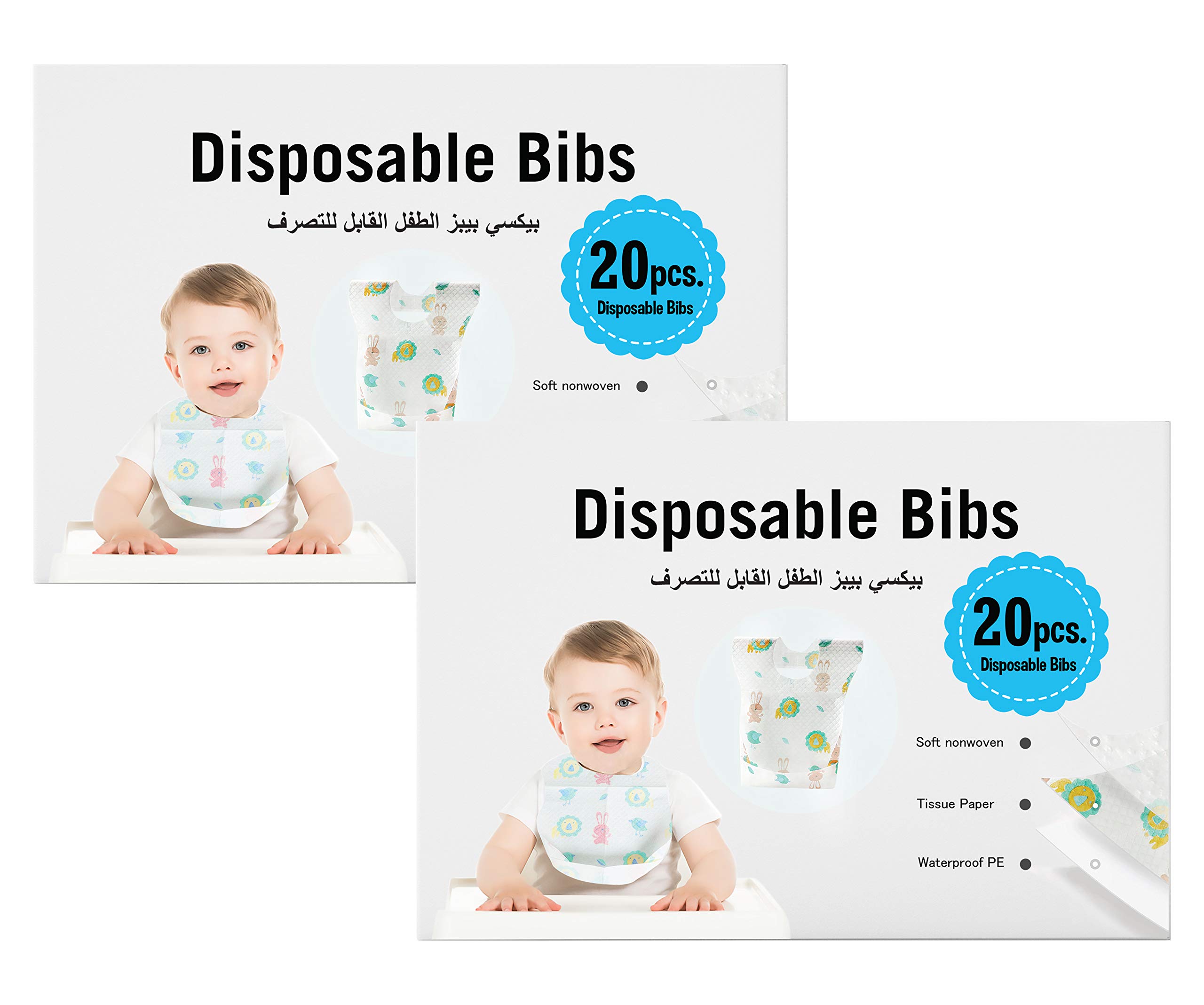 PixieDisposable Bibs, Pack Of 2 X 20 (40 Counts), Baby Infant Travel Bibs