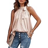 BTFBM Women Sleeveless Tie Mock Neck Spring Summer Tops Loose Casual Side Bow Satin Halter Tank Top Blouses Shirts Clothes