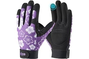 COOLJOB Medium Gardening Work Gloves for Women Ladies, Thorn Proof for Rose Pruning, Cactus Handling, Blackberry Bush Planting, Puncture Resistant Anti-Slip Flexible, 1 Pair M Floral Purple