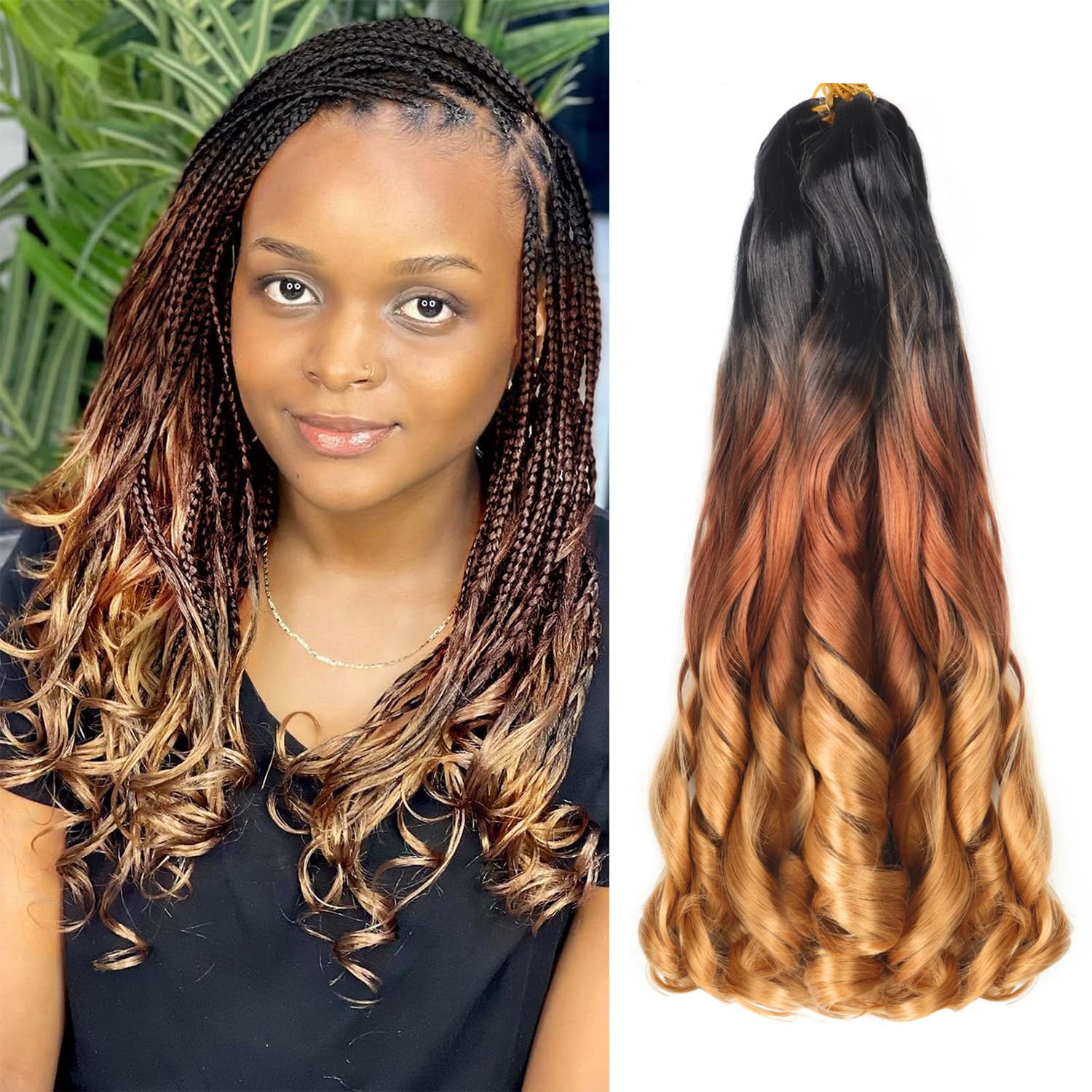 14 inch French Curl Braiding Hair 8 Pc crochet braids hair extensions Curl Braids Crochet Hair expression hair french curl braiding hair Extensions Pre Stretched Bouncy Braiding Hair(14 Inch 1B/30/27) — image 1