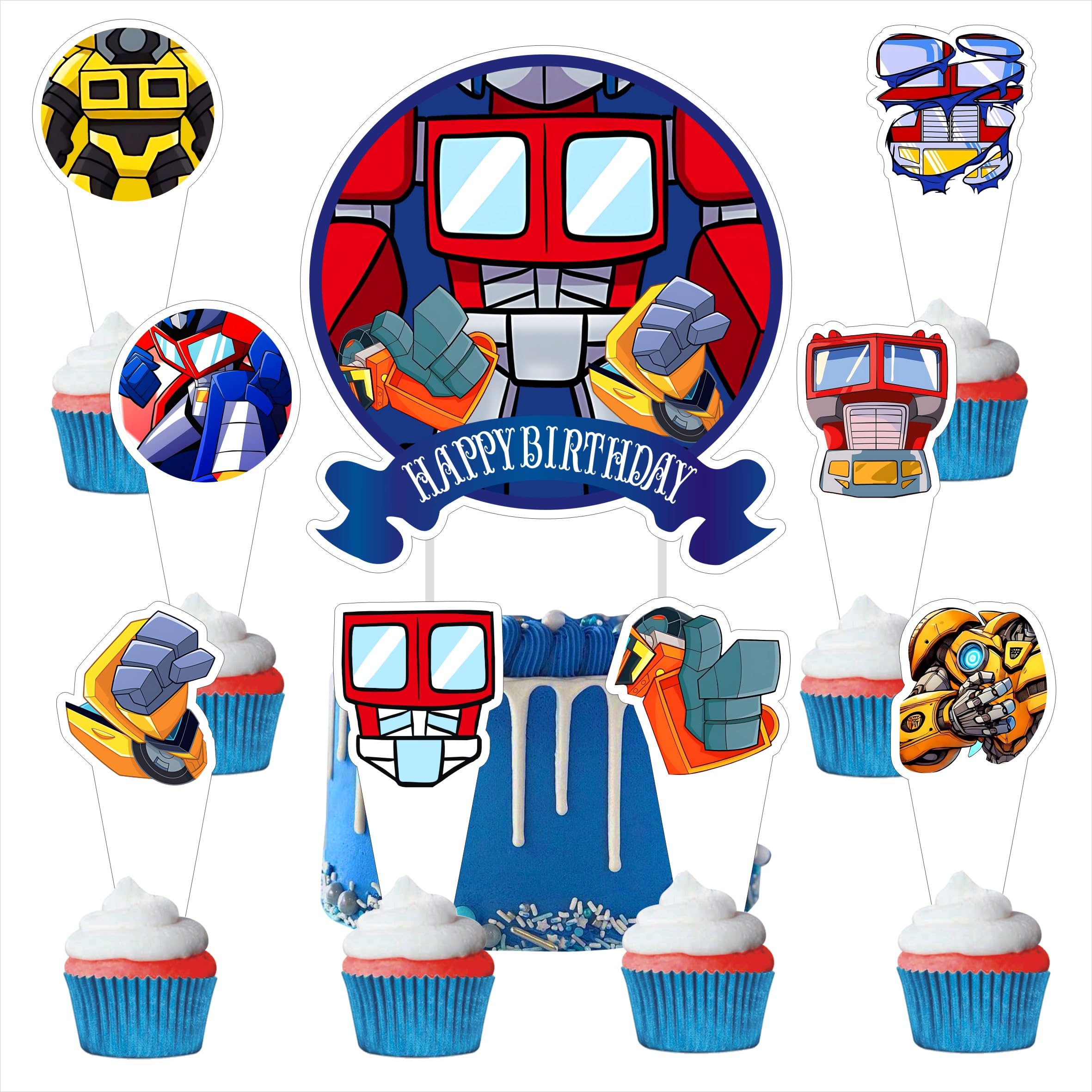 Photo 1 of 25pcs B-X Cartoon Birthday Decorations with 24pcs Cupcake Toppers, 1pcs Cake Topper for Birthday Party Supplies.