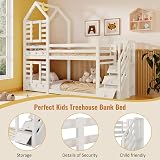 Jtyca Kids Bunk Bed with Storage, Solid Pine, Twin Sleeper, White view 6