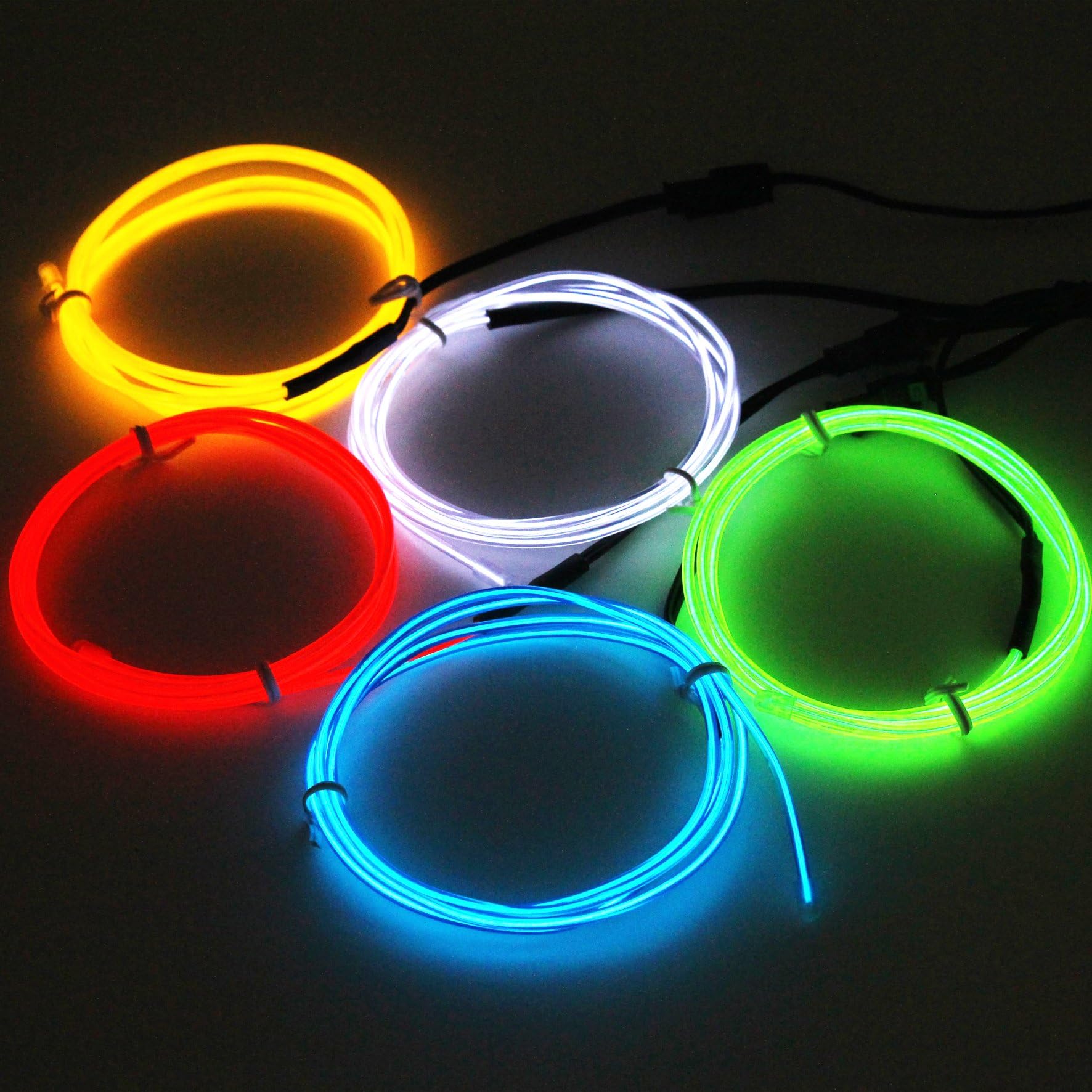 EL Wire ( White, Green, Red, Blue, Yellow ) 5-in-1 MultiColor Rope Lights DIY RGB Neon Light Set for Costume Christmas Party (Multi-Color) [Energy Class A+]