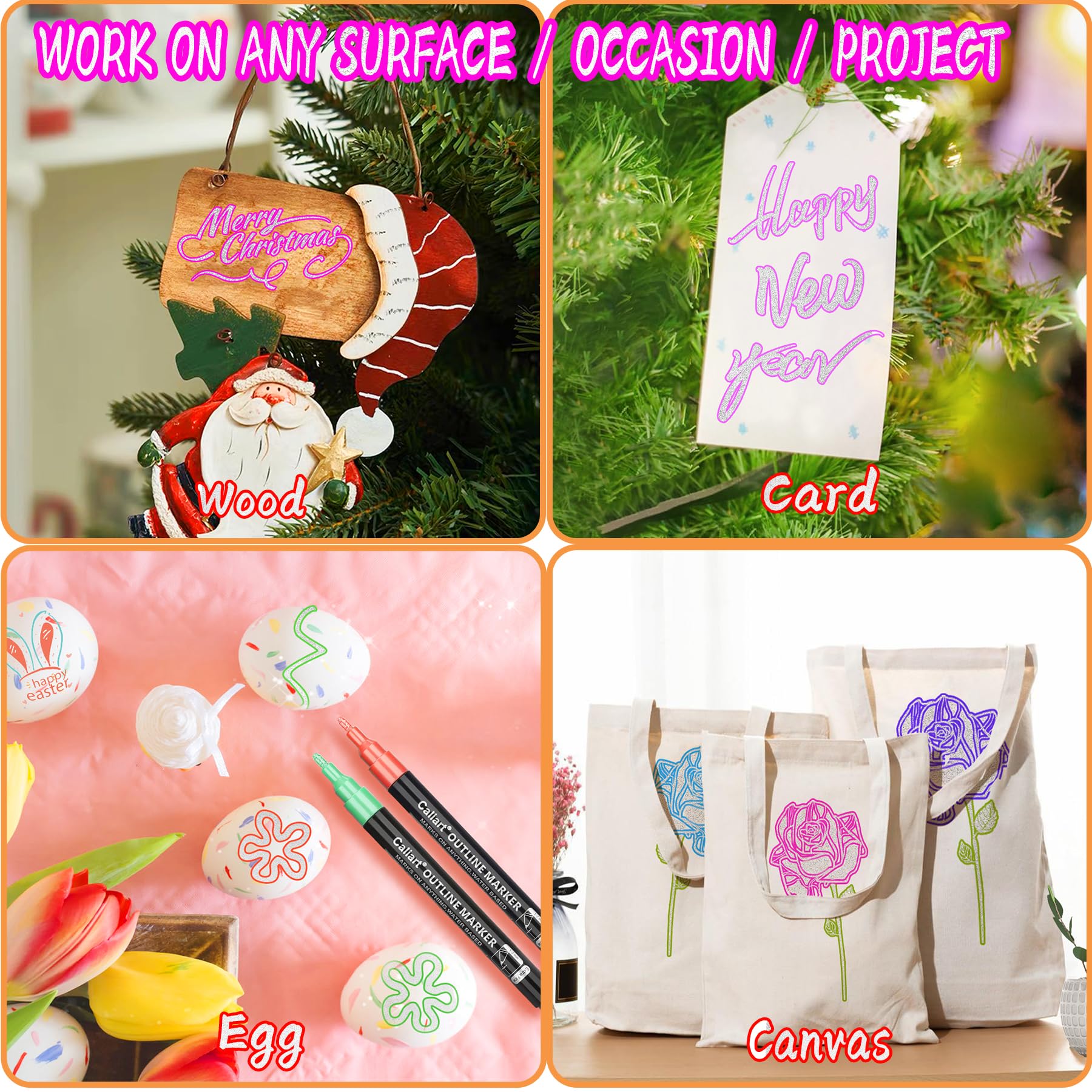 Caliart 24 Colors Outline Shimmer Markers, Glitter Metallic Marker Pens, Stocking Stuffers for Teen Girls Boys Adults Christmas Gifts Trendy Stuff, Cool Fun Craft Drawing Arts Supplies Set