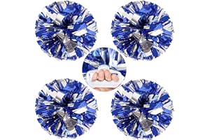 AUHOKY 4 Packs Metallic Cheerleading Cheer Pom Poms, Fluffy Cheerleader Pompoms with Finger-Friendly Ring, Cheering Pom poms for Squad Team Sports Game Dance Dress Party Kids Adults(Blue/Silver)