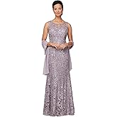 Alex Evenings Women's Long Sleeveless Mother of The Bride Dress with Shawl (Petite and Regular Sizes)