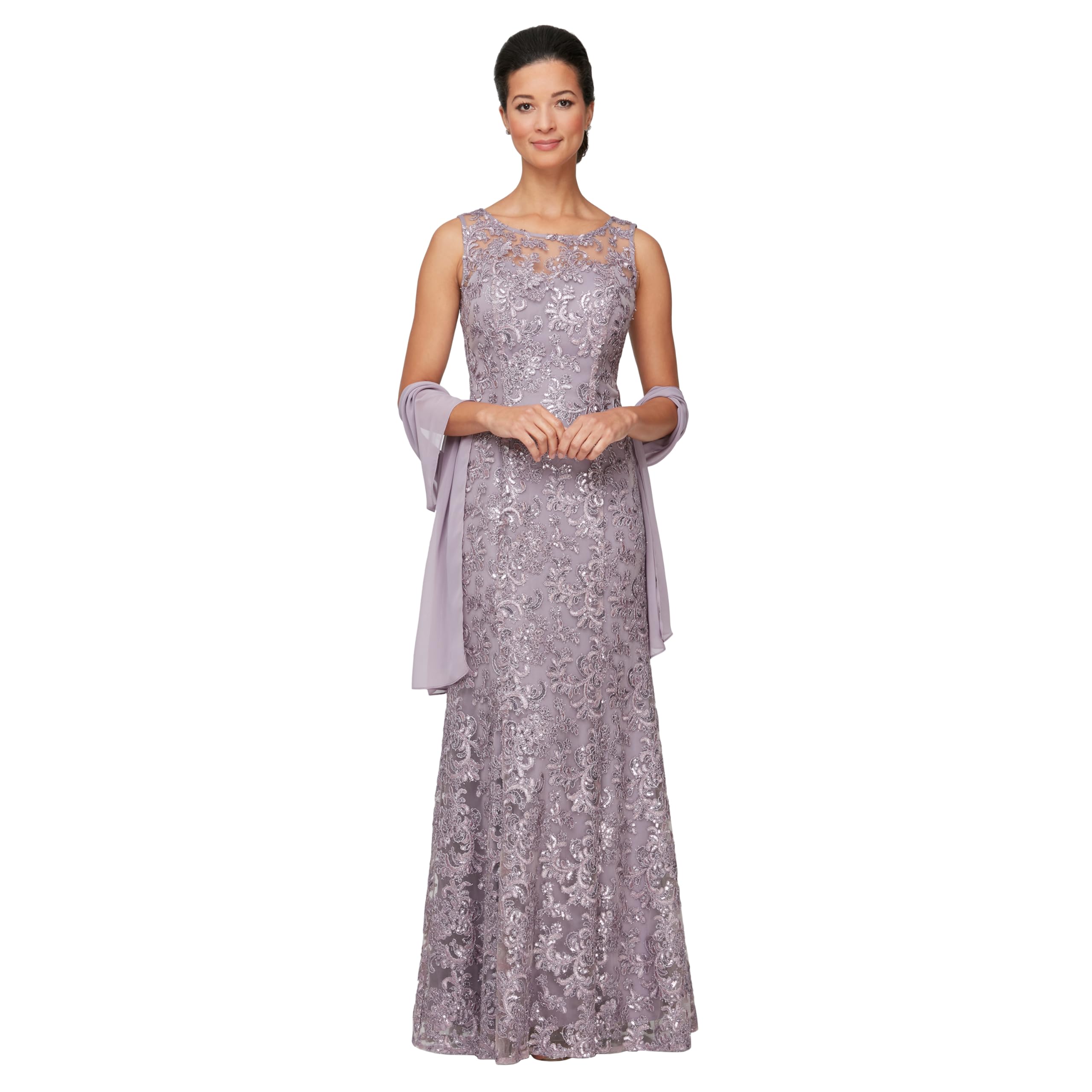 Photo 1 of Alex Evenings Women's Long Sleeveless Mother of The Bride Dress with Shawl Regular Sizes, Wisteria, 12 Petite