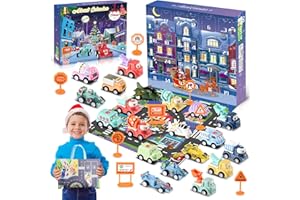 Advent Calendar 2025 Kids Age 3-12, 24 Days Pull Back Cars with Traffic Map Gifts for Boys Girls Car Advent Calendar for Kids