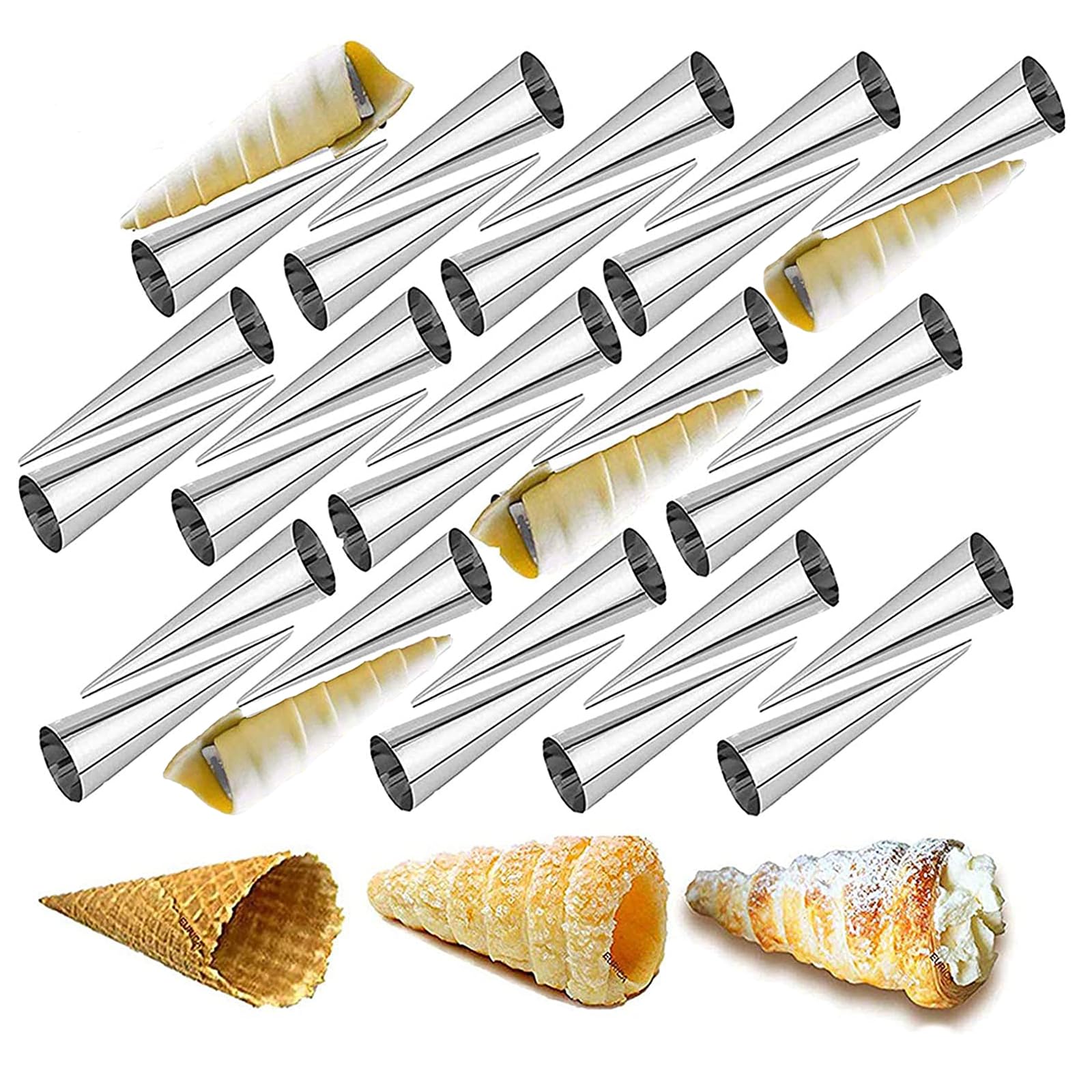 WishesMar 30pcs Cream Horn Molds for Baking Non-Stick Stainless Steel Cones Croissant Mould Roll Mold Shaper Forms for Daily Use Party Anniversary Pastry - Length 5.0 inch