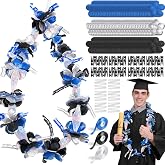 Unittype 6 Sets Graduation Lei DIY Kit, Blue, Silver Gray, Black | Candy Lei Making Kit 5 ft Mesh Bag 3 Rolls of 98 ft Ribbon 216 Pcs Flower Pieces for Grad Celebration Party Supplies