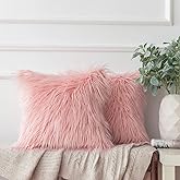 Ashler Decorative Throw Pillow Covers, Luxury Fluffy Faux Fur Pillowcases Soft Cushion Covers, Pack of 2 for Sofa Bedroom and car, 18 x 18 inches, Pink