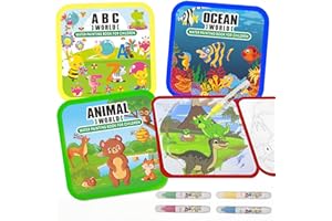 BRESDIM Water Painting Books for Toddlers, 4 Pack Reusable Magic Water Coloring Book with Water Pen Fairy Tale for Ages 3+, Water Doodle Book Travel Toys for Kids(Mix-4color)