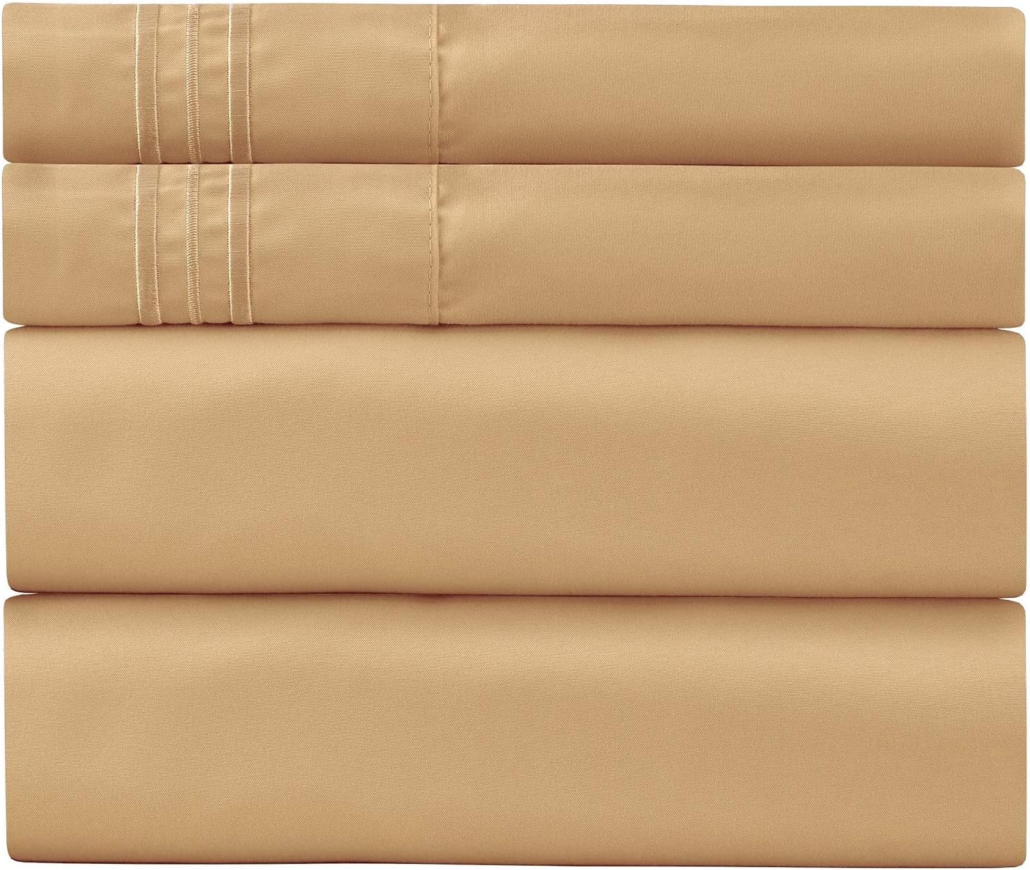 Full Size Sheet Sets - 2 Pillow Cases, Flat and Deep Pocket Fitted Sheet - Extra Soft & Breathable - Sheets Full Bedding Set - Wrinkle and Fade Resistant (Full, Beige)