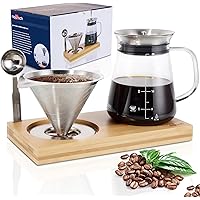 Aquach Pour Over Coffee Maker Set with Extra Large Coffee Dripper, 28 oz Glass Carafe, Stainlesss Steel Coffee Scoop and…