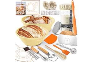 Sourdough Bread Starter Kit – Complete Baking Set with 2 Silicone Proofing Baskets, 34oz Starter Jar, Sourdough Tools, Bread 
