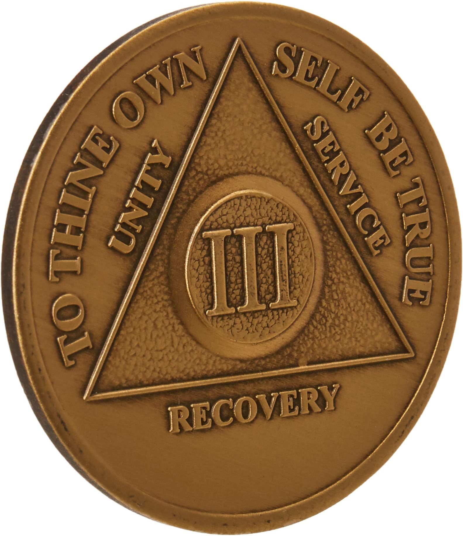 3 Year Bronze AA (Alcoholics Anonymous) - Sober / Sobriety / Birthday / Anniversary / Recovery / Medallion / Coin / Chip