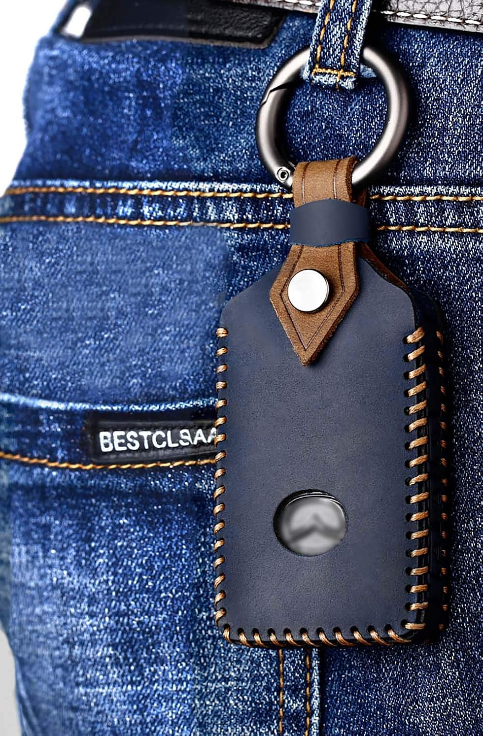 ontto for Mazda 3 Alexa 2019 2020 Key Cover Leather Key Fob Cover Holder Protector for Mazda 3 CX-30 CX-5 CX-9 Mazda 3 Sedan 2019 2020 3-Button Remote Car Key Case Keyring Blue - Image 5