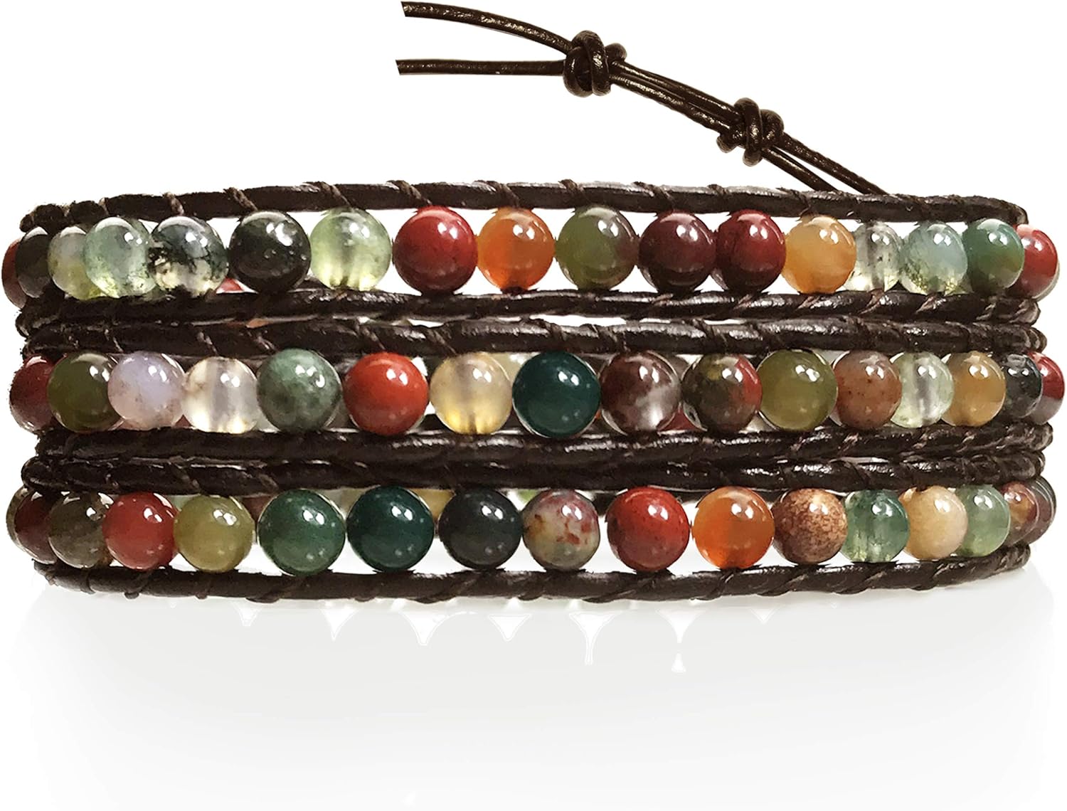 BLUEYES COLLECTION "Hot Mix Color India Agate Stainless Steel Snap Button Lock Genuine Leather Bracelet: Jewelry