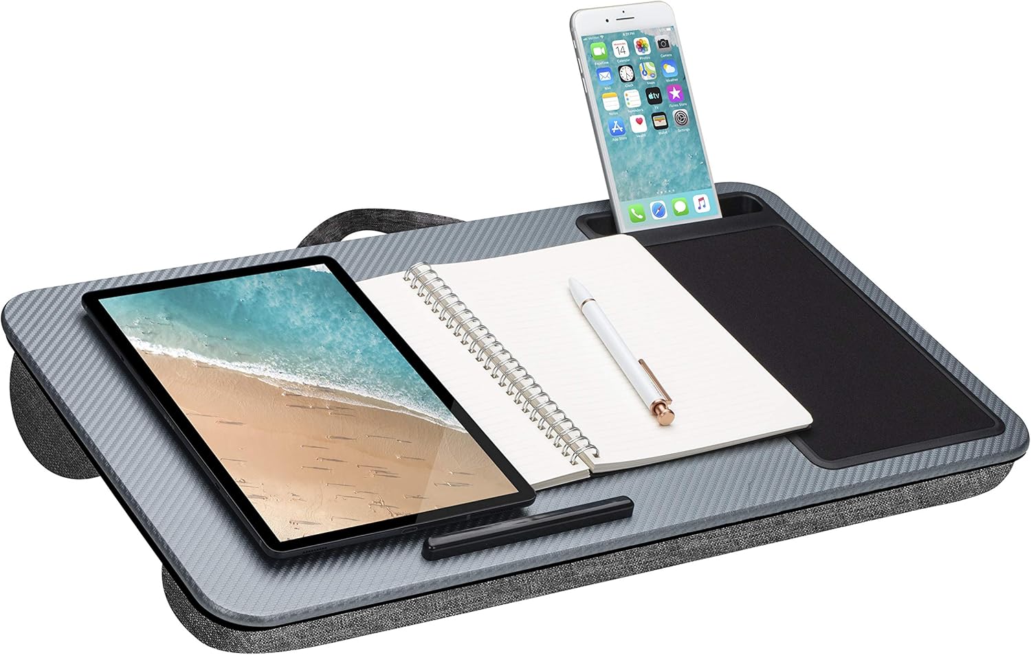LapGear Home Office Lap Desk with Device Ledge, Mouse Pad, and Phone Holder - Silver Carbon - Fits Up to 15.6 Inch Laptops - Style No. 91585 : Office Products