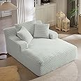 GNIXUU Oversized Chaise Lounge Chair Indoor, Comfy Fluffy Lounge Sofa Upholstered Sleeper Sofa Couch with Throw Pillows and Armrests, Corduroy Plush Cloud Chair for Living Room, Light Gray