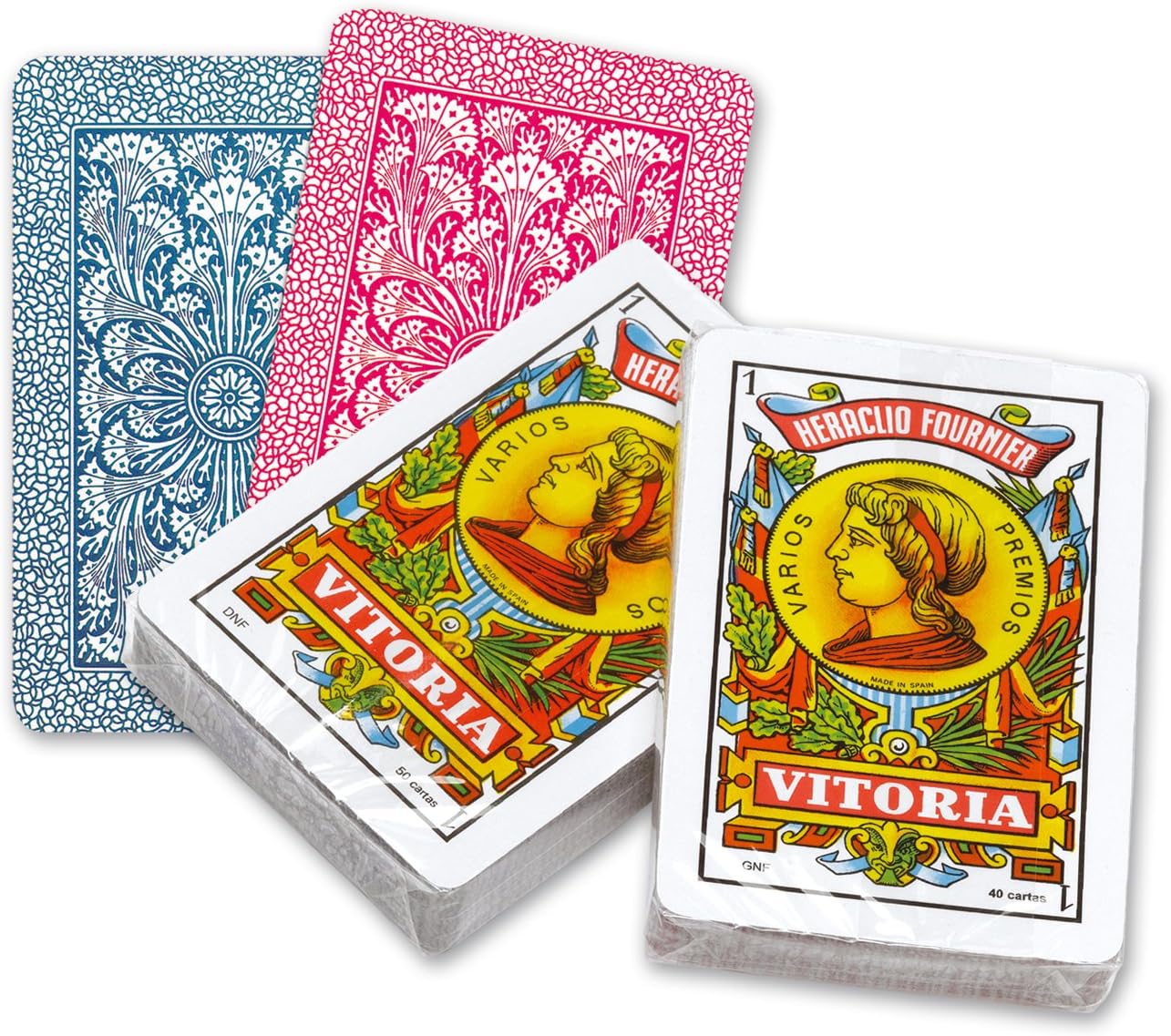 Fournier-Nº12-40 Spanish Deck of 40 Cards in Cellophane, Blue or Red, Multicoloured (20985)
