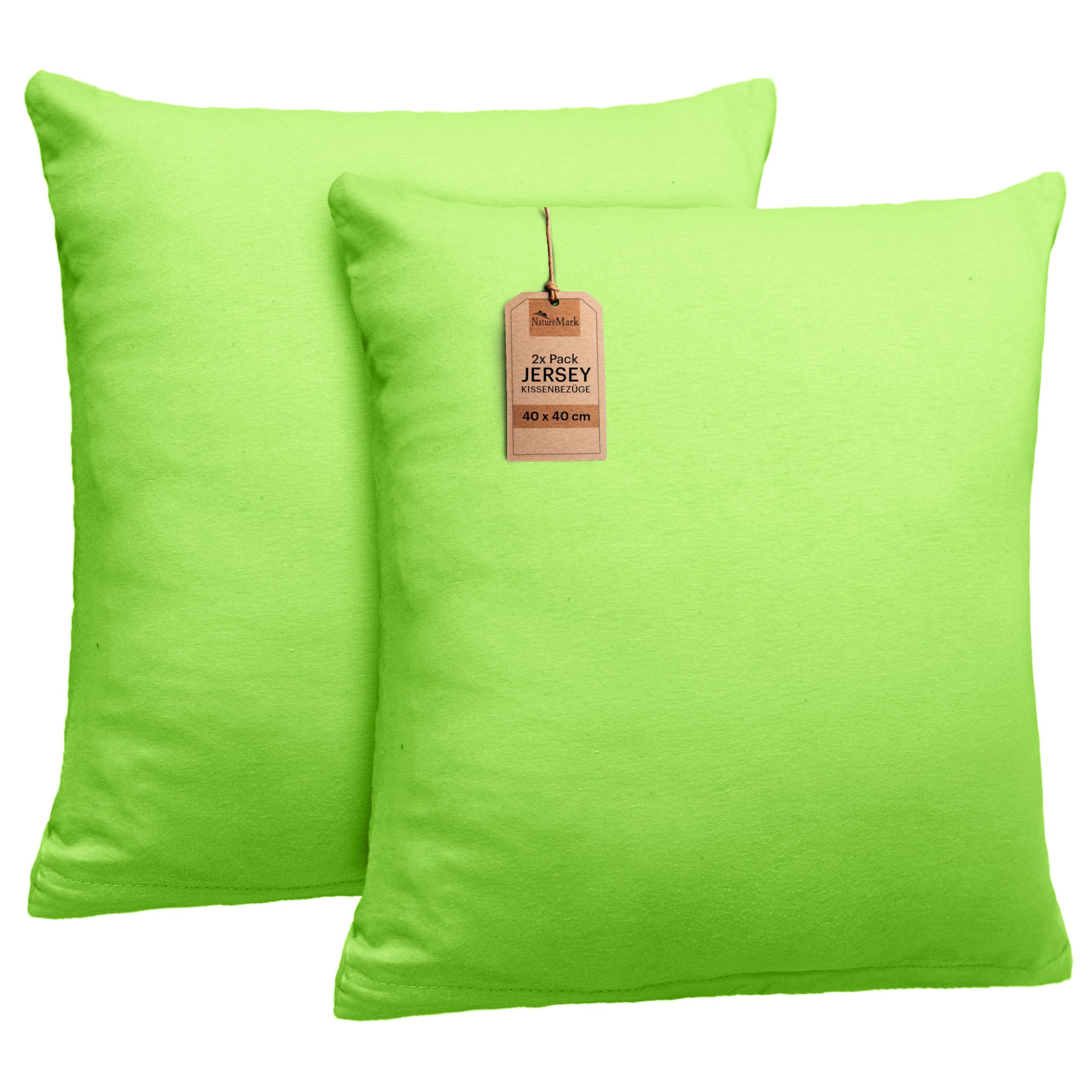 NatureMark 2 Pack Jersey Cushion Covers Pillow Cases / Cushion Covers for Body Pillows Neck Cushions Assorted Sizes and Colours öko-Tex, 100% Cotton, Apple Green, 40 x 40 cm