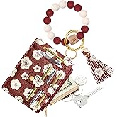 Bistup Wallet Keychain Wristlet for Women - Credit Card Holder Wallets Key Chain Ring Cute Design Slim Small RFID Coin Pocket Purse for Ladies Teen Girls Fashion Red Flower