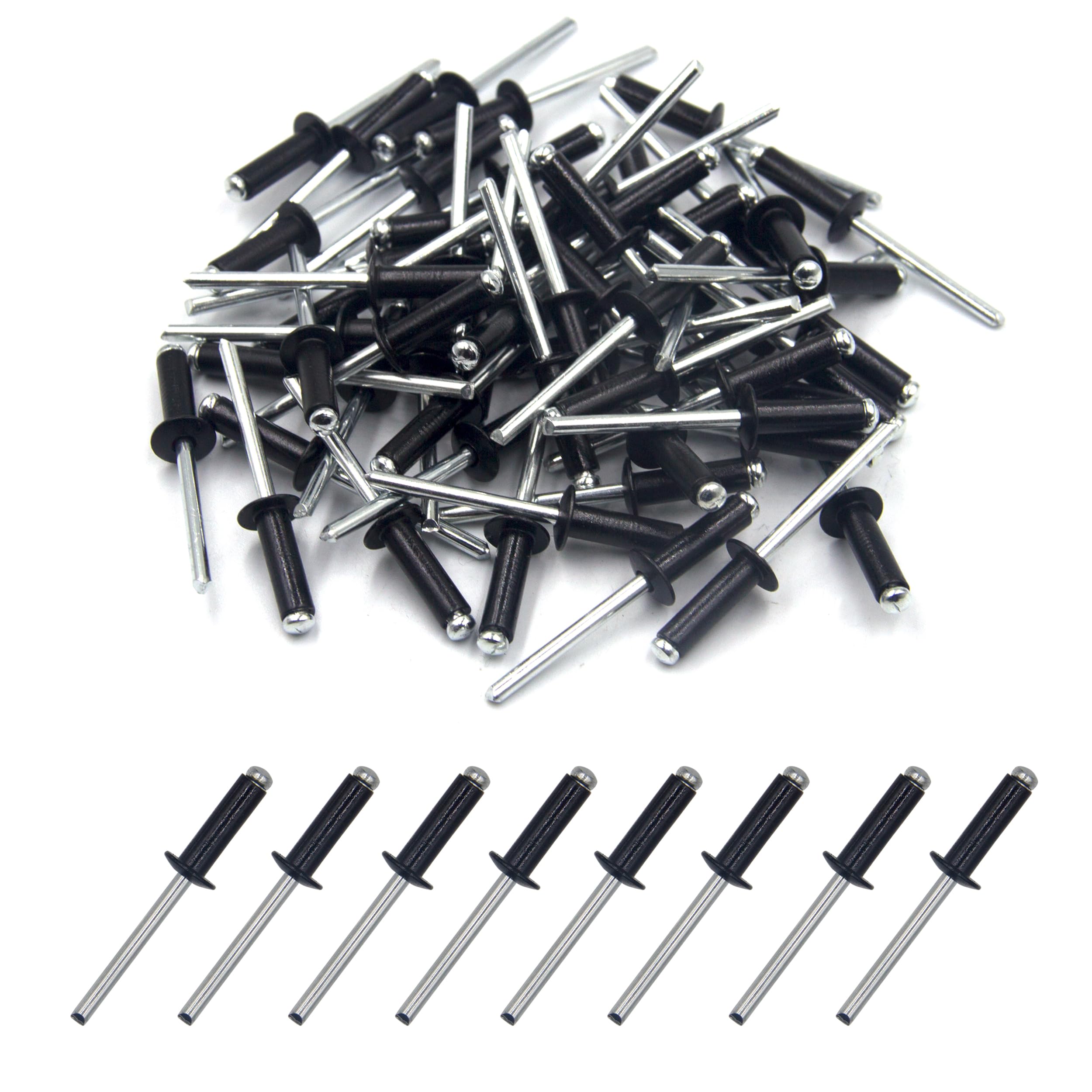 BESTYCHAO 100pcs Aluminium Blind Rivet, Open End Rivet Pop Rivet, Pack of 100 4.8 x 16mm (Black) — image 1
