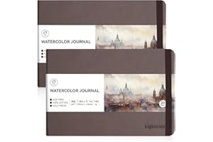 Lightwish Watercolor Journal, 2 Pack 40 Sheets 100% Cotton Cold Press Watercolor Paper Sketchbook 7.6” x 5.3”,140lb/300gsm, A
