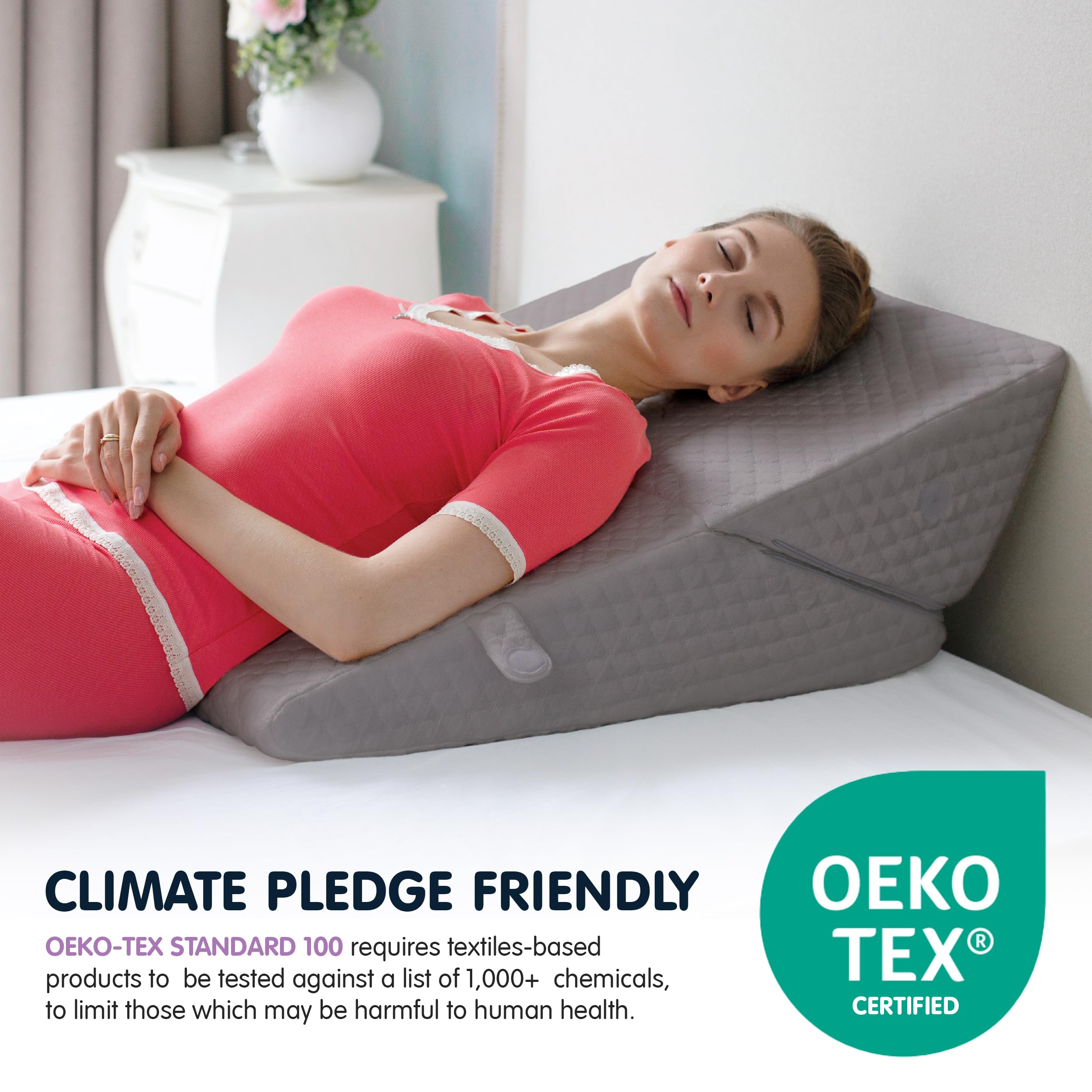 Wedge Pillow for Sleep Apnea, 12 Inch Adjustable Height Bed Wedge Pillow for Headboard, Gerd, Acid Reflux Relief, Snoring, and Post Surgery Recovery. Bed Pillow for Sitting Up in Bed