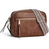 MUHUASHI Small Crossbody Bag for Women Triple Pockets Vegan Leather Shoulder Camera Purse with Long Guitar Strap