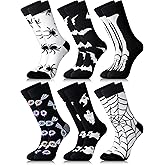 Hotop 6 Pairs Mens Halloween Dress Socks Novelty Ghost Skeleton Spider Web Spooky Cotton Crew Socks for Halloween Costume