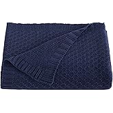 NTBAY Cable Knit Cooling Toddler Blanket, Soft and Breathable Baby Blanket 30x40 Inches Made from Rayon Derived from Bamboo for Crib, Stroller, Nursery, Navy Blue