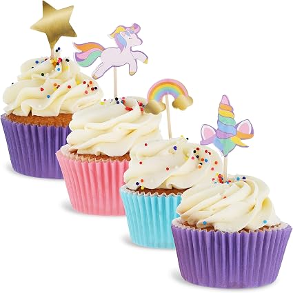 Amazon Juvale 0個パック レインボー ユニコーン カップケーキ パーティー トッパー ピック デコレーション 4デザイン 3インチ Juvale ホーム キッチン 通販