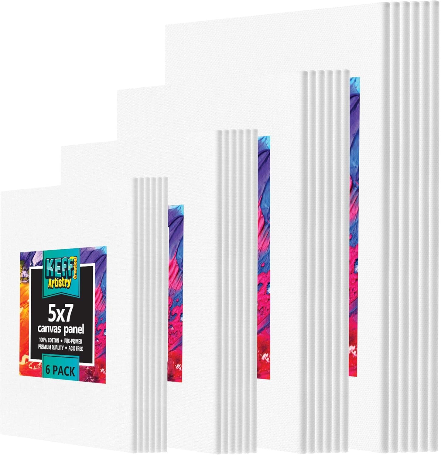 KEFF Paint Canvas Panels Set 24 Multi Pack, PrePrimed