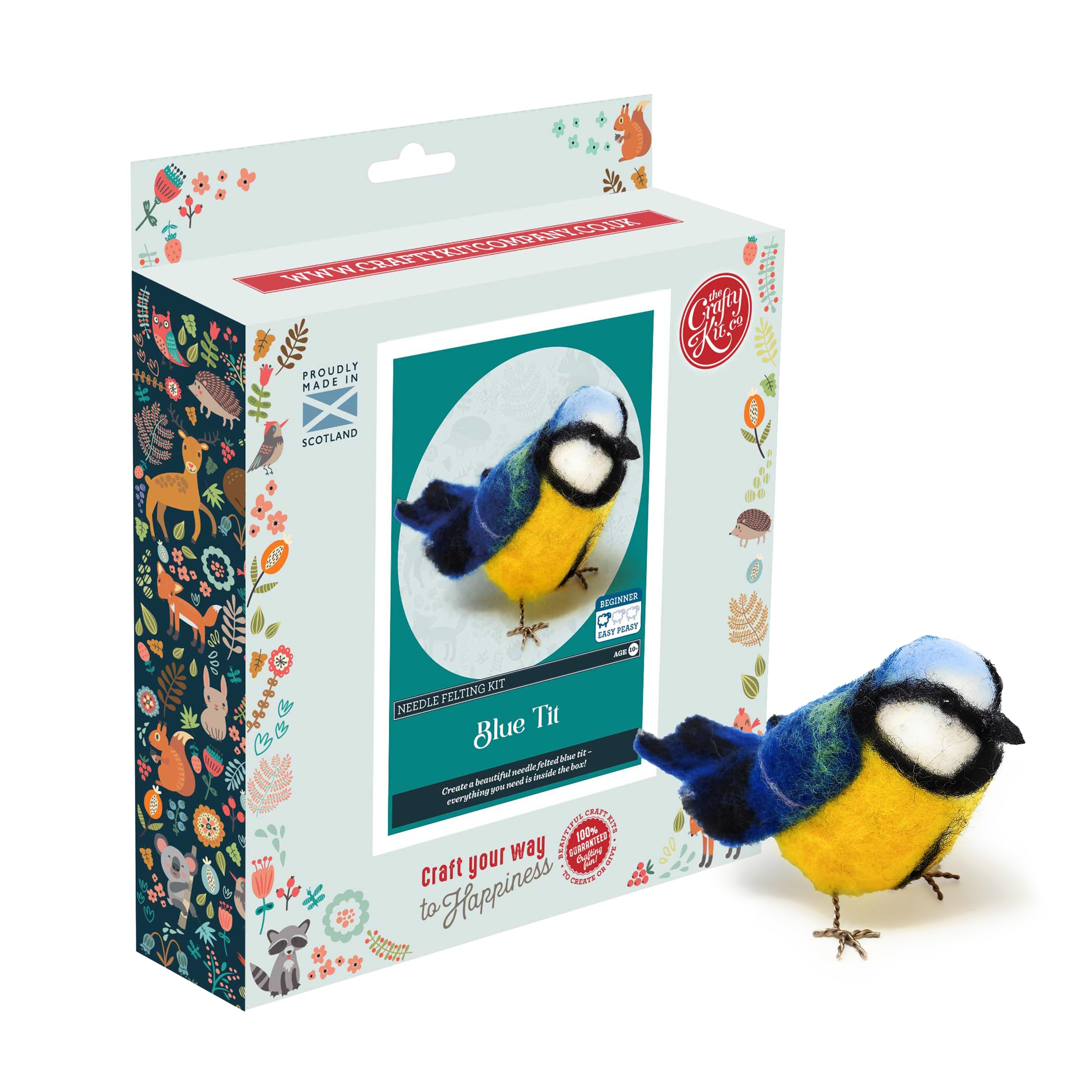 The Crafty Kit Company Needle Felting Craft Kit - British Birds Blue Tit | 100% Corriedale Wool DIY Felt Craft Kit – Handmade Gift for Adults, Teens & Beginners | Age 10+