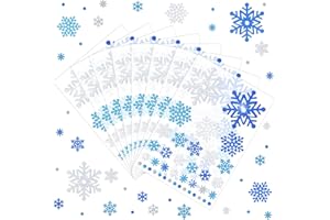 Outus 8 Sheets Snowflake Stickers Glitter Winter Frozen Stickers Snowflake Party Favors Christmas Scrapbook Crafts Assorted Size, 39 Pcs Snow Flakes Dot Decals Per Sheet (White,Blue,Light Blue)