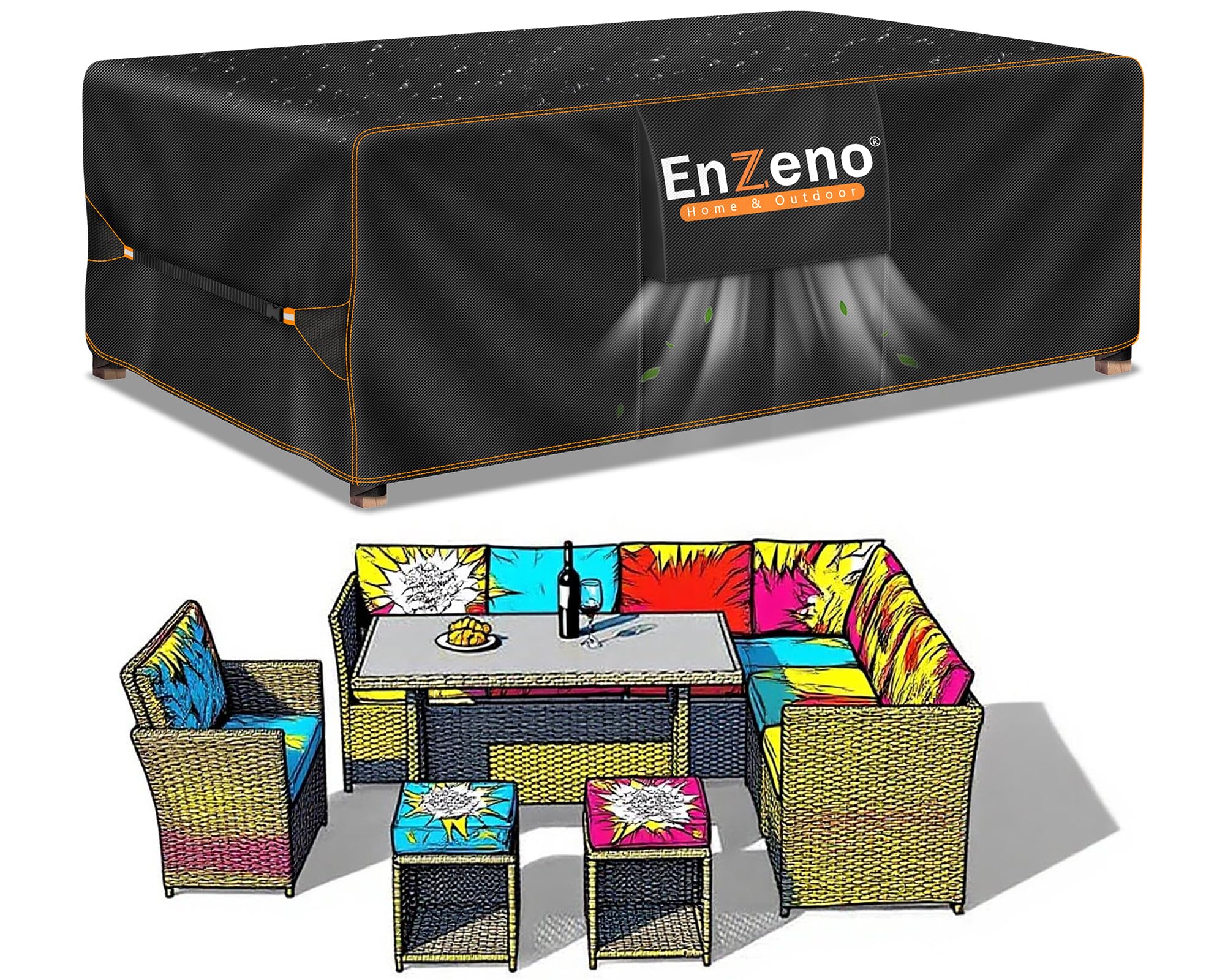 Enzeno Cube Garden Furniture Covers Waterproof for Outdoor, patio Rattan Cube Set Cover outside, Heavy Duty 420D Oxford Fabric Garden Square Table Cover with Air Vent (180 * 90 * 74 cm)…