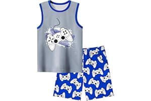 Fiodrimy Boys Summer Pajamas Set Cozy 2-Piece Pajama for Big Boys Tank Top & Shorts Sleepwear PJS Kid Cloth Size 8-16