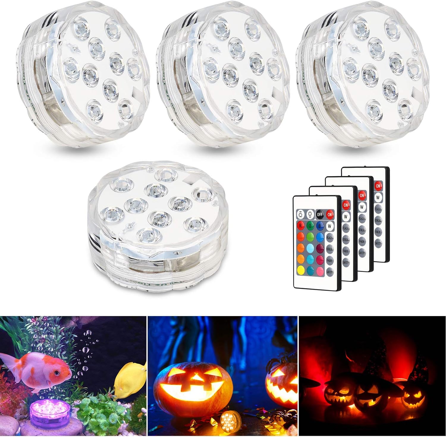 Zorara Unterwasser Licht mit Fernbedienung, 4 Stück RGB Multi Farbwechsel Wasserdichte LED Unterwasserlicht Teichbeleuchtung poolbeleuchtung für Vase Base Party, Weihnachten, Schwimmbad, Hochzeit