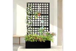 TUYOHW Metal Planter Box with Trellis Raised Garden Bed with Trellis 71"x35"x16", Trellis with Planter Box & Privacy Screen, Metal Planter Box for Climbing Plants, Vegetable, Vines