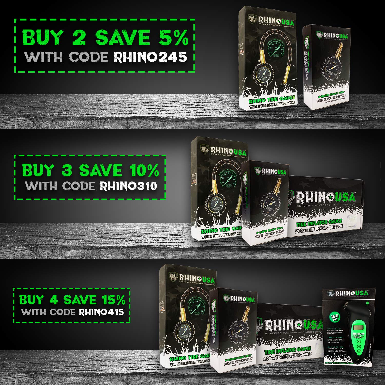 Rhino USA Digital Tire Pressure Gauge 150 PSI, 4 Ranges, Ergonomic Design w/Lighted Nozzle & LCD Backlit Display - Certified Accurate Readings, Best Digital Gage: Industrial & Scientific